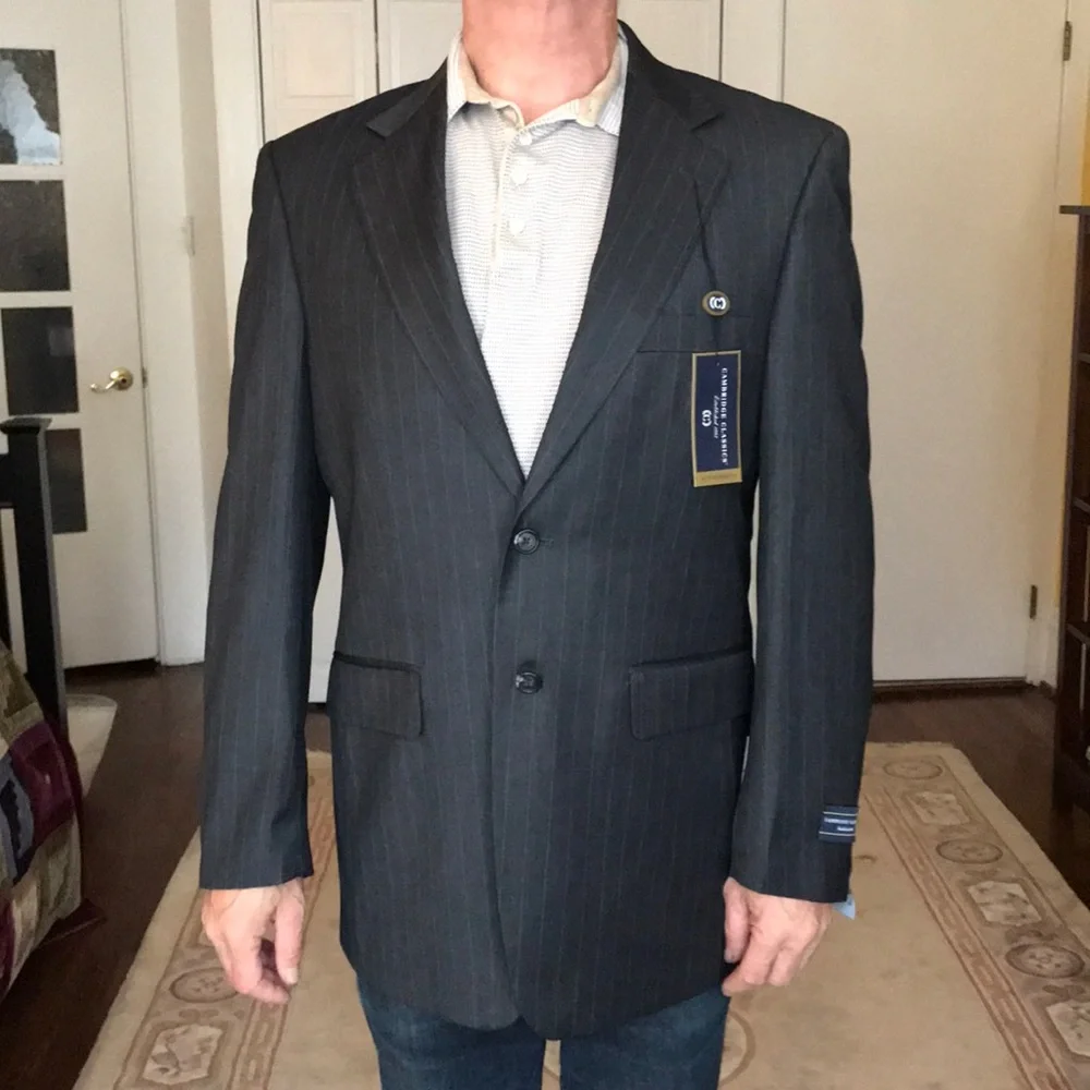 Cambridge Classics Single Breasted Gray Pinstripe Blazer Suit Jacket Size 40R